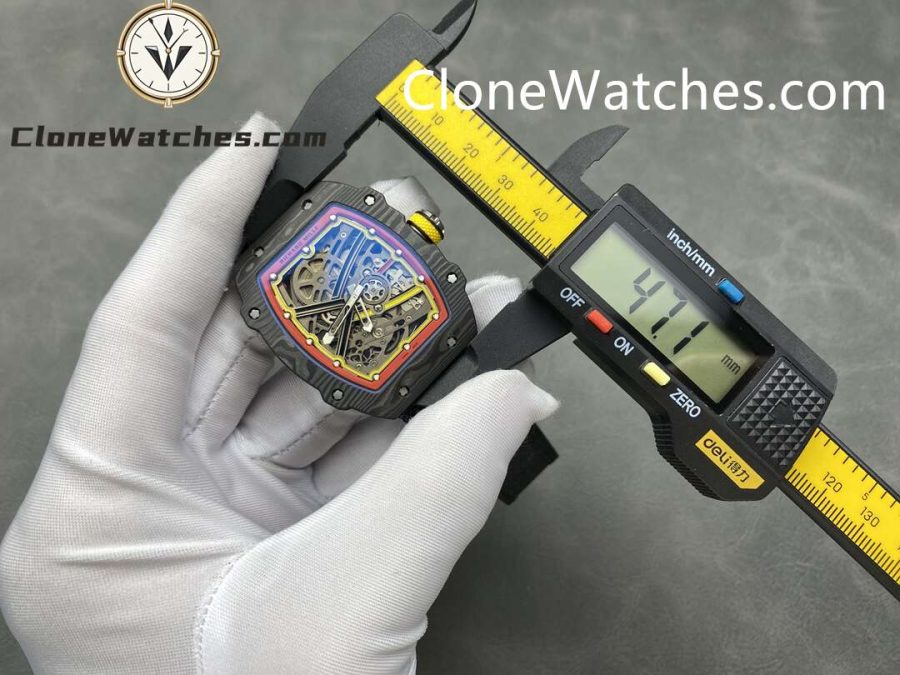 Richard Mille Super Clone Watches 1:1 RM 67 – 02 Carbon Tourbillon Red & Yellow Inner Bezel Black Strap - Image 9