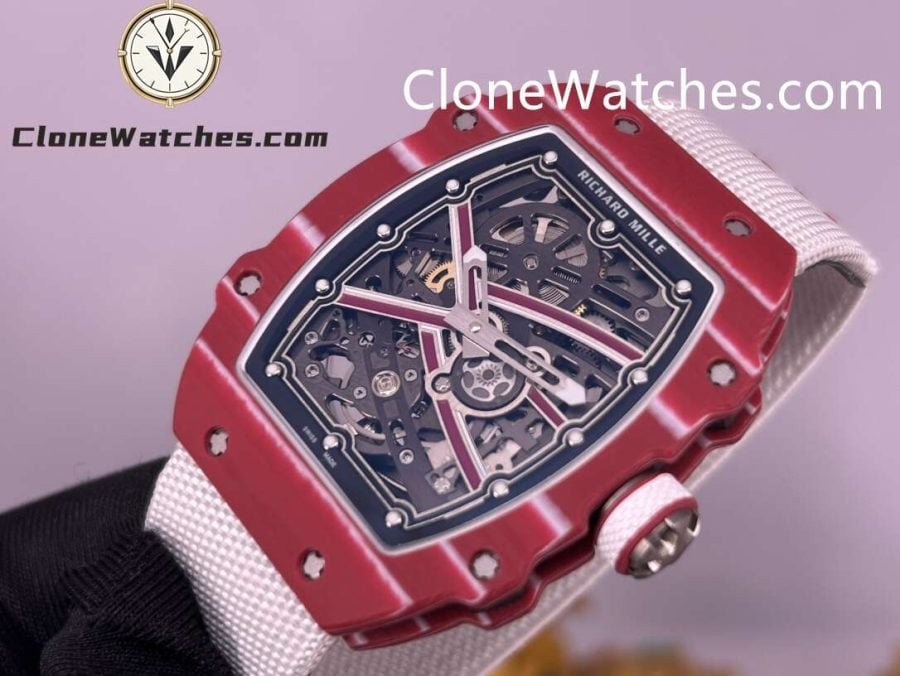 Richard Mille Super Clone Watches 1:1 RM 67 – 02 Red Carbon Tourbillon White Strap - Image 3