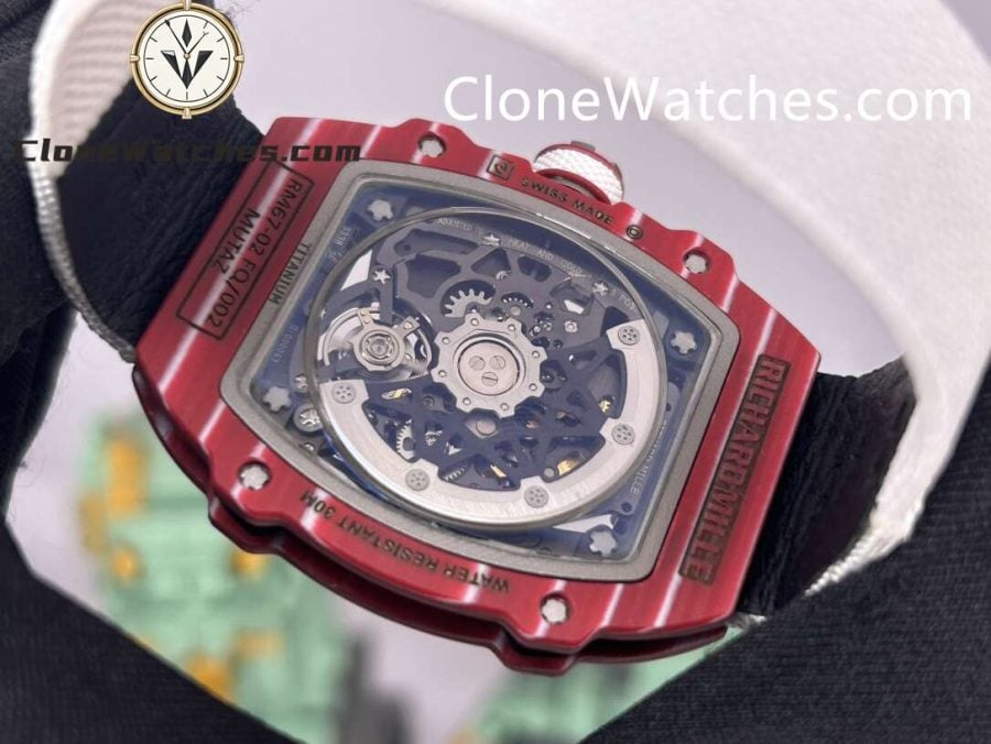 Richard Mille Super Clone Watches 1:1 RM 67 – 02 Red Carbon Tourbillon White Strap - Image 7