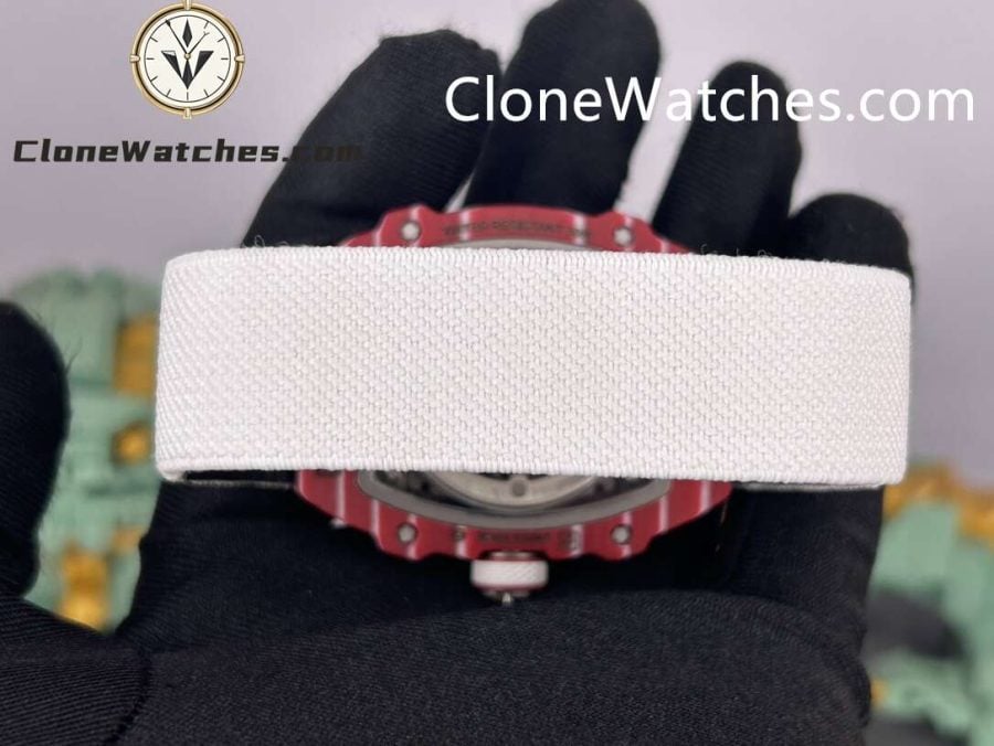 Richard Mille Super Clone Watches 1:1 RM 67 – 02 Red Carbon Tourbillon White Strap - Image 8