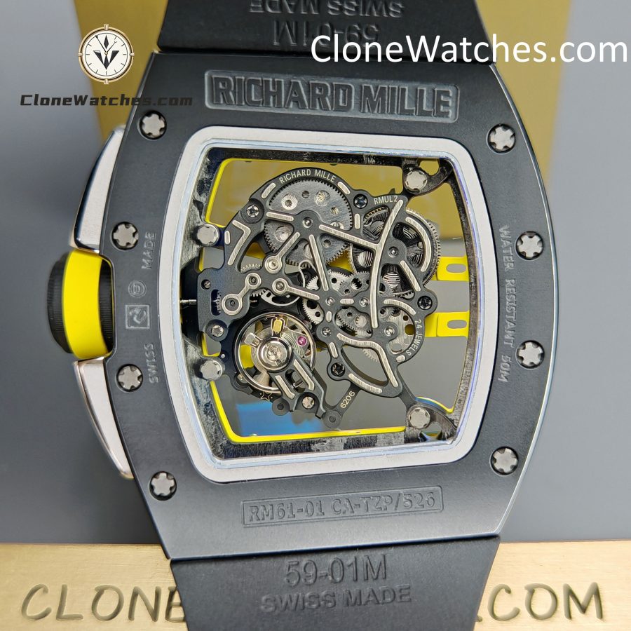 Richard Mille Super Clone Watches 1:1 RM 61-01 Black Tourbillon Black Strap - Image 8