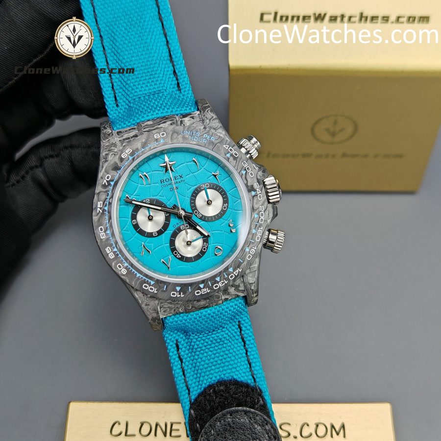Modified Super Clone Watches 1:1 DIW Rolex Daytona Blue Dial 4130 Movement Blue Strap - Image 5