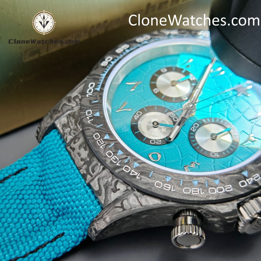 Modified Super Clone Watches 1:1 DIW Rolex Daytona Blue Dial 4130 Movement Blue Strap - Image 8