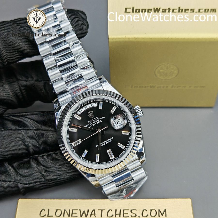 Rolex Super Clone Watches 1:1 Day Date Black Diamond Dial 40mm m228236-0004 3255 Movement - Image 5