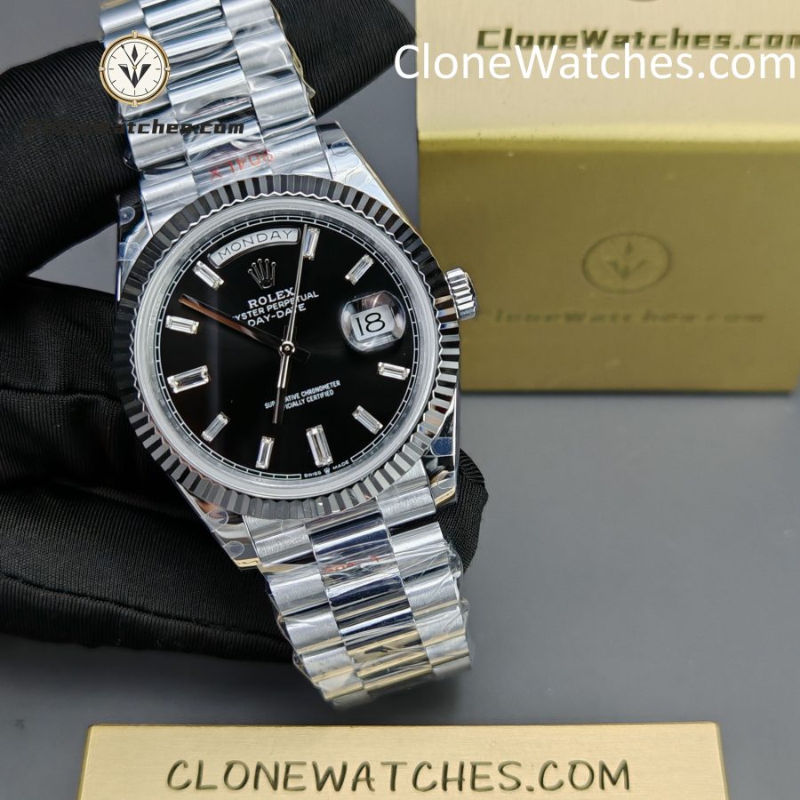 Rolex Super Clone Watches 1:1 Day Date Black Diamond Dial 40mm m228236-0004 3255 Movement - Image 4