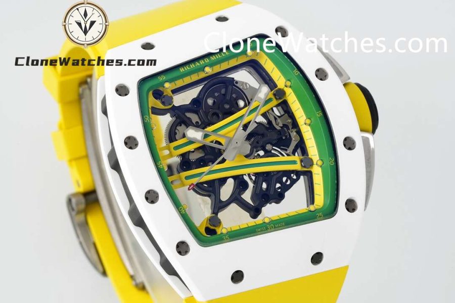 Richard Mille Super Clone Watches 1:1 RM 61-01 White Tourbillon Yellow Strap - Image 3