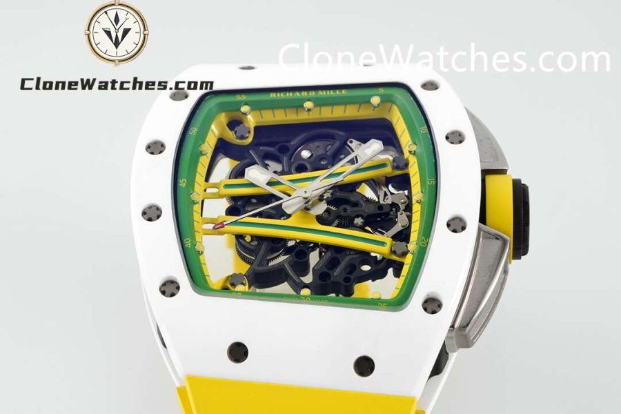 Richard Mille Super Clone Watches 1:1 RM 61-01 White Tourbillon Yellow Strap - Image 4