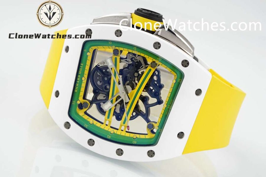 Richard Mille Super Clone Watches 1:1 RM 61-01 White Tourbillon Yellow Strap - Image 5