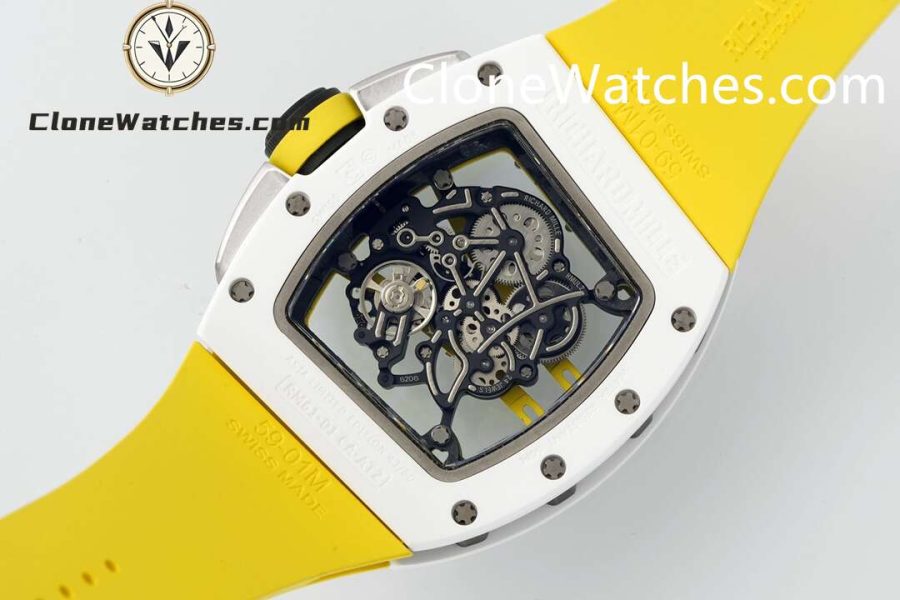 Richard Mille Super Clone Watches 1:1 RM 61-01 White Tourbillon Yellow Strap - Image 6