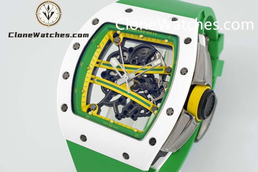 Richard Mille Super Clone Watches 1:1 RM 61-01 White Tourbillon Green Strap - Image 3