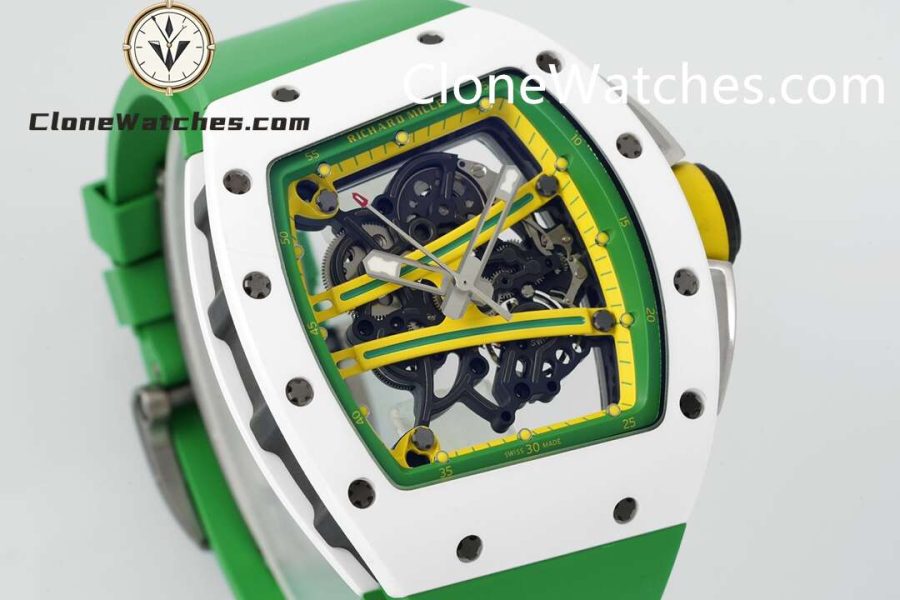 Richard Mille Super Clone Watches 1:1 RM 61-01 White Tourbillon Green Strap - Image 2