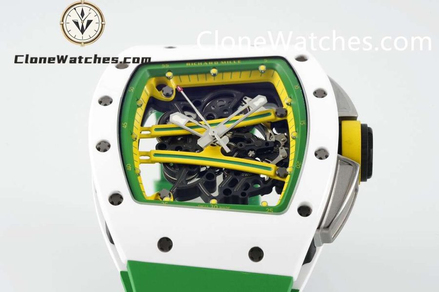 Richard Mille Super Clone Watches 1:1 RM 61-01 White Tourbillon Green Strap - Image 4