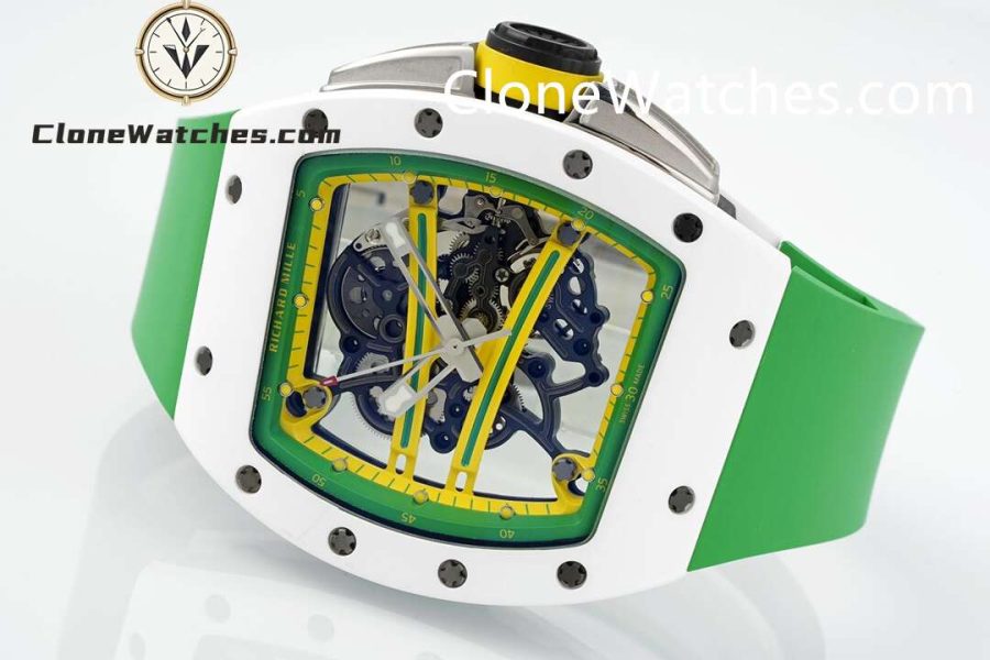 Richard Mille Super Clone Watches 1:1 RM 61-01 White Tourbillon Green Strap - Image 5