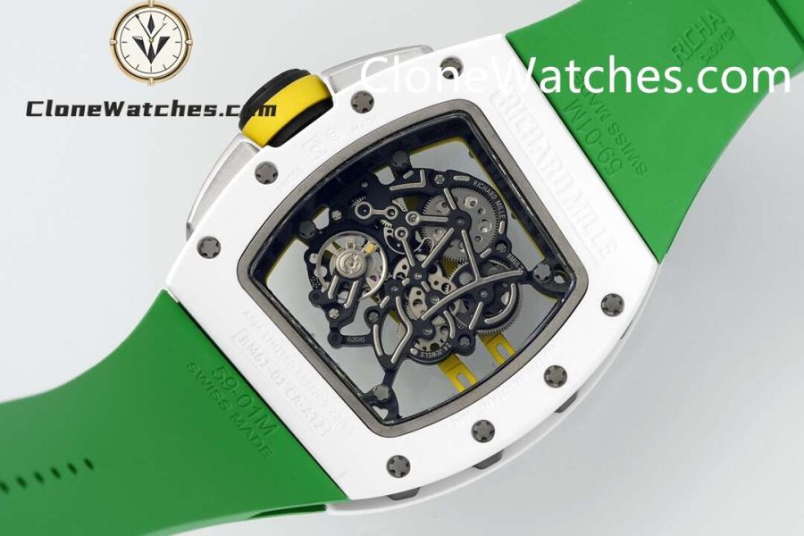 Richard Mille Super Clone Watches 1:1 RM 61-01 White Tourbillon Green Strap - Image 6