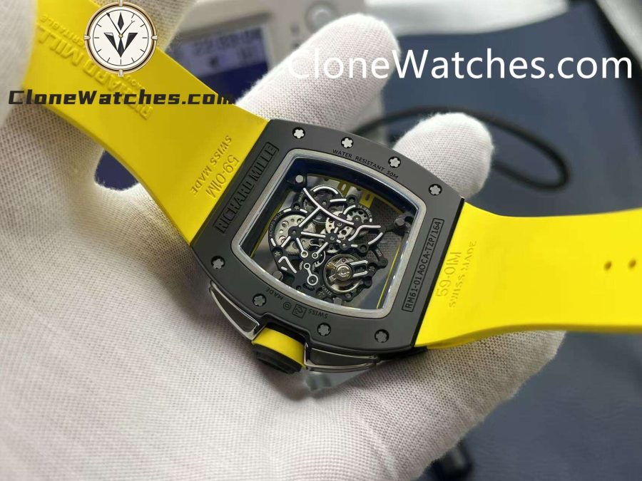 Richard Mille Super Clone Watches 1:1 RM 61-01 Black Tourbillon Yellow Strap - Image 7