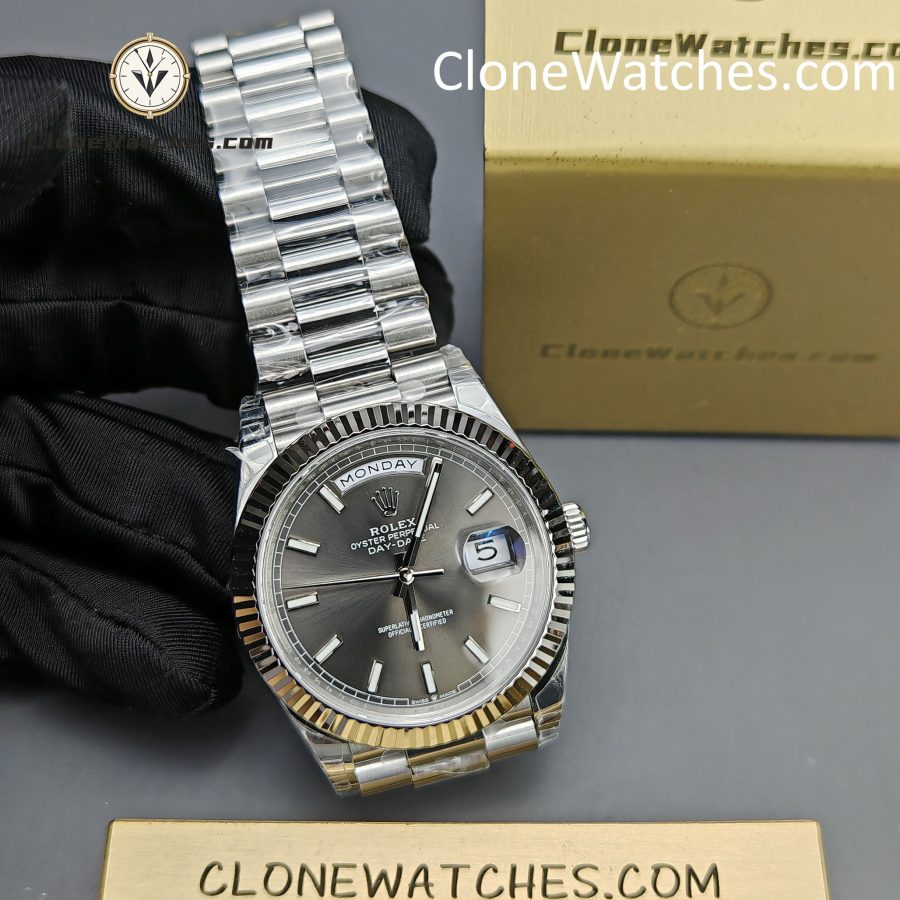 Rolex Super Clone Watches 1:1 Day Date Gray Dial 40mm m228239-0060 Presidential Bracelet VSF Version 3255 Movement - Image 6