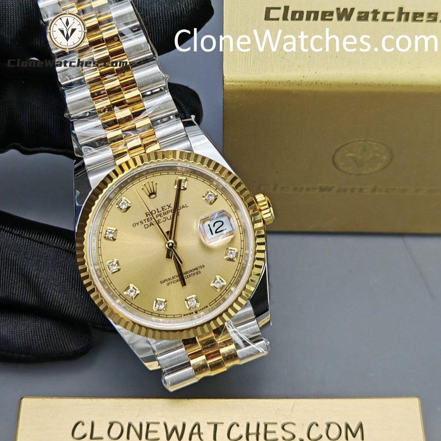 Rolex Super Clone Watches 1:1 DateJust Gold Diamond Dial m126233-0017 Jubilee 36MM 3235 Movement - Image 4