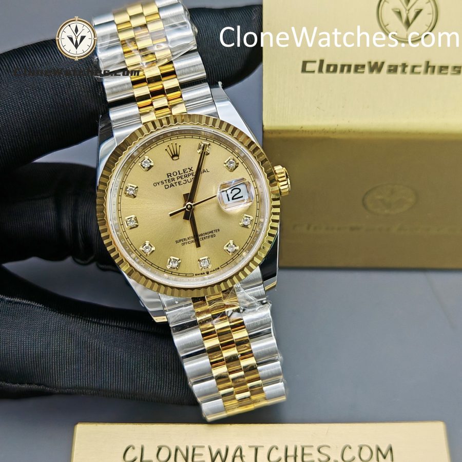 Rolex Super Clone Watches 1:1 DateJust Gold Diamond Dial m126233-0017 Jubilee 36MM 3235 Movement - Image 5
