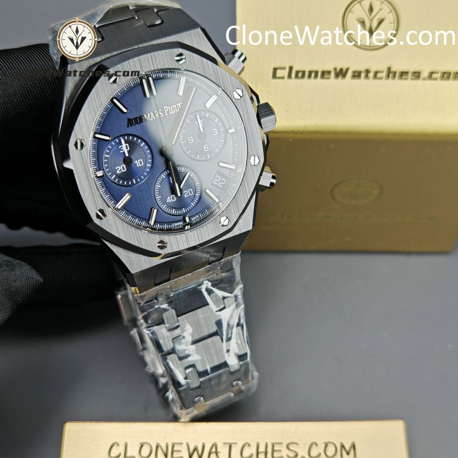 Audemars Piguet Super Clone Watches 1:1 Royal Oak Black Ceramic Blue Dial 26240CE Selfwinding Chronograph - Image 4