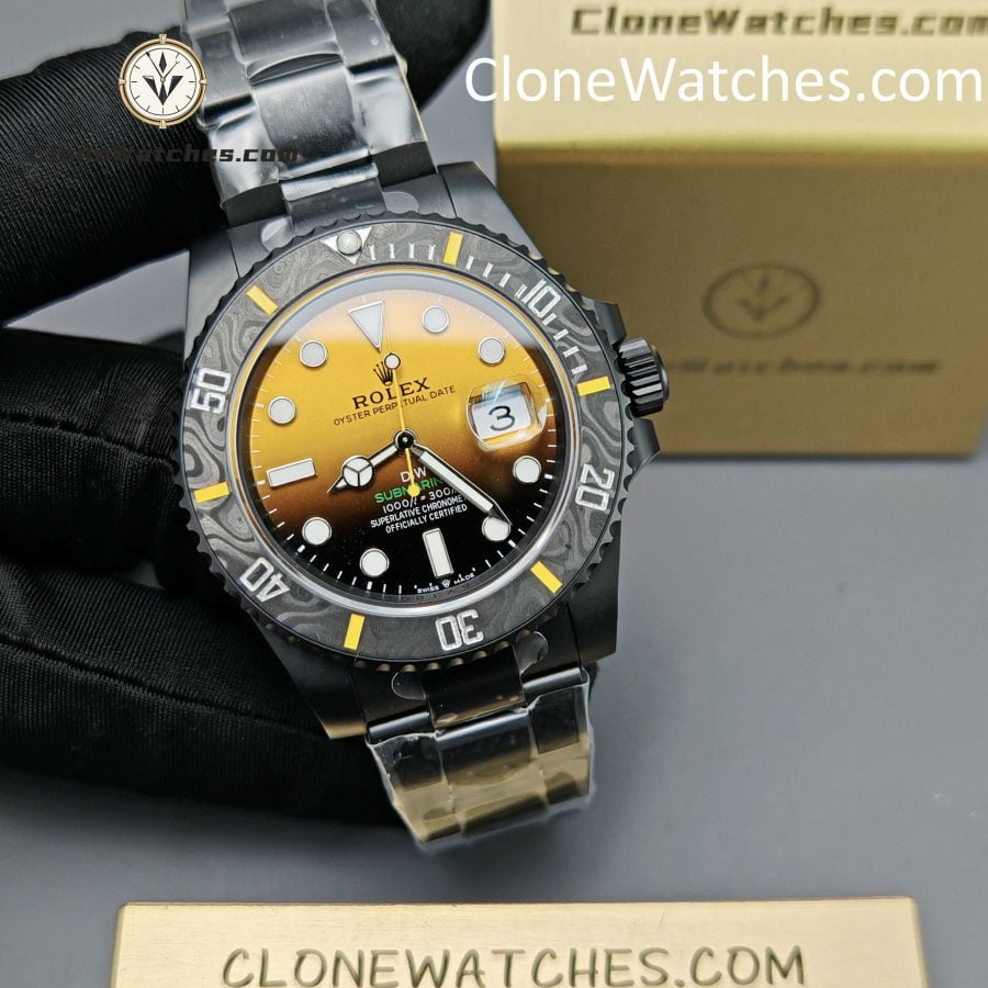 Modified Super Clone Watches 1:1 DiW Rolex Submariner Carbon fiber Gradient Orange Dial 3235 Movement 41mm - Image 5