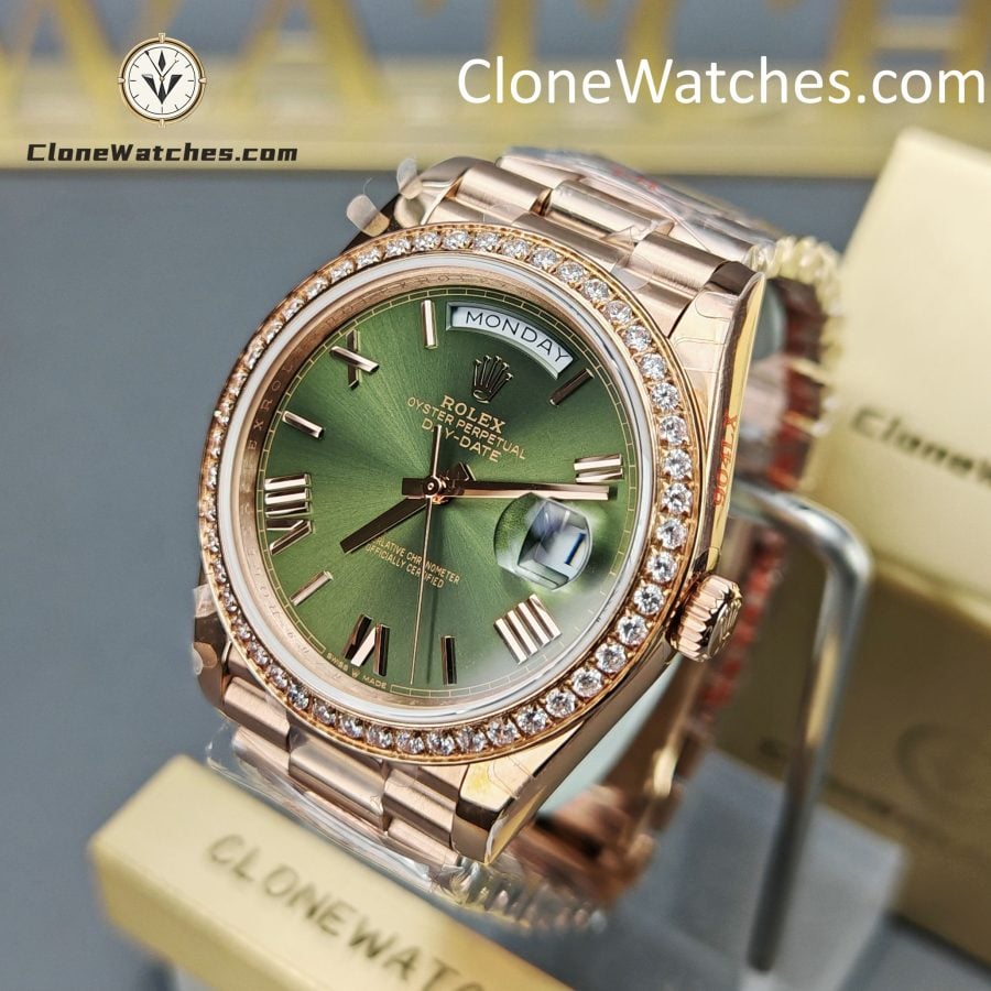 Rolex Super Clone Watches 1:1 Day Date Rose Gold Green Roman Dial 40mm m228345rbr-0011 3255 Movement - Image 2