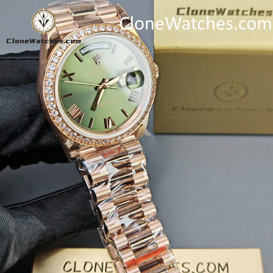 Rolex Super Clone Watches 1:1 Day Date Rose Gold Green Roman Dial 40mm m228345rbr-0011 3255 Movement - Image 3