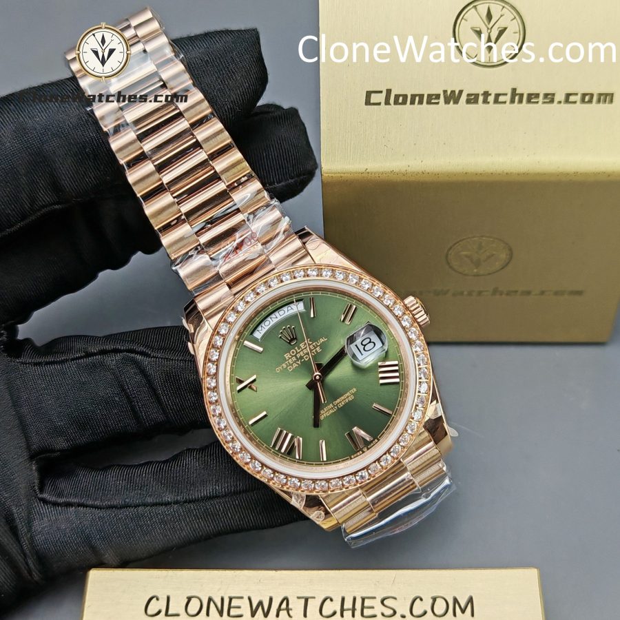 Rolex Super Clone Watches 1:1 Day Date Rose Gold Green Roman Dial 40mm m228345rbr-0011 3255 Movement - Image 4