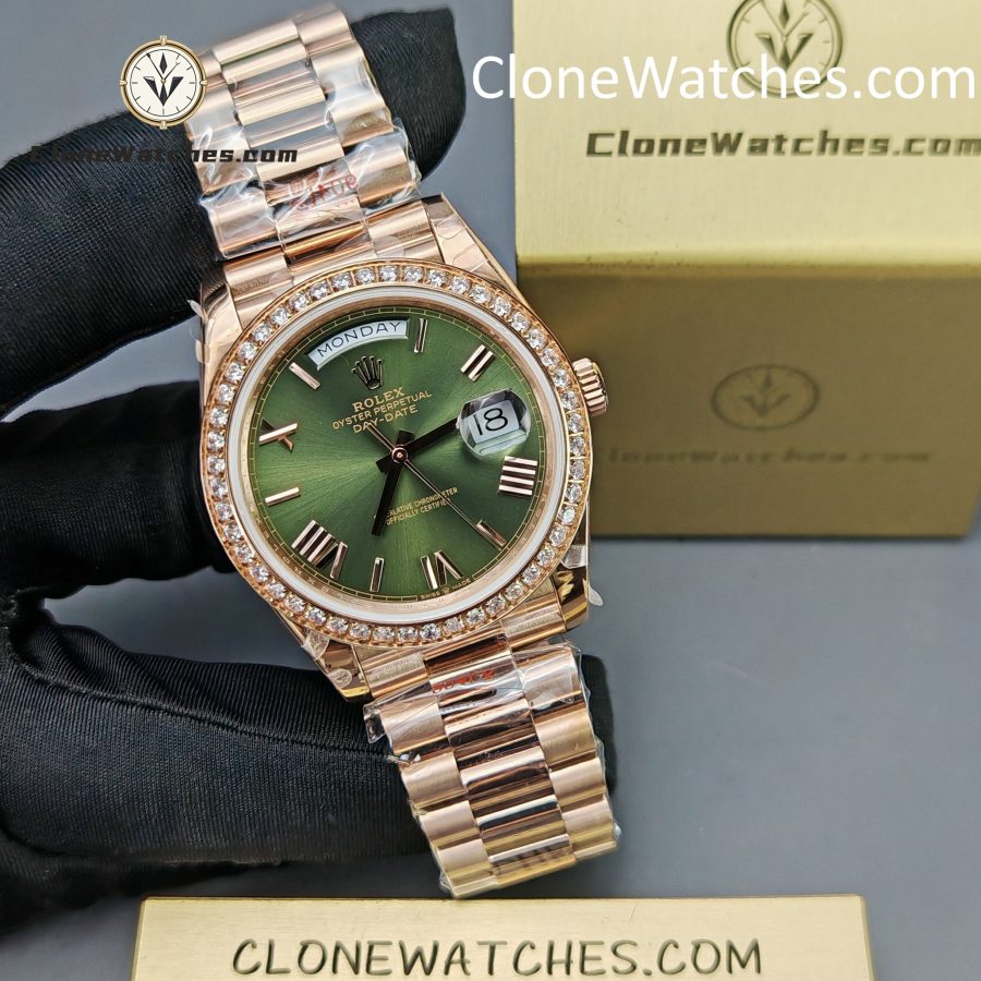 Rolex Super Clone Watches 1:1 Day Date Rose Gold Green Roman Dial 40mm m228345rbr-0011 3255 Movement - Image 5