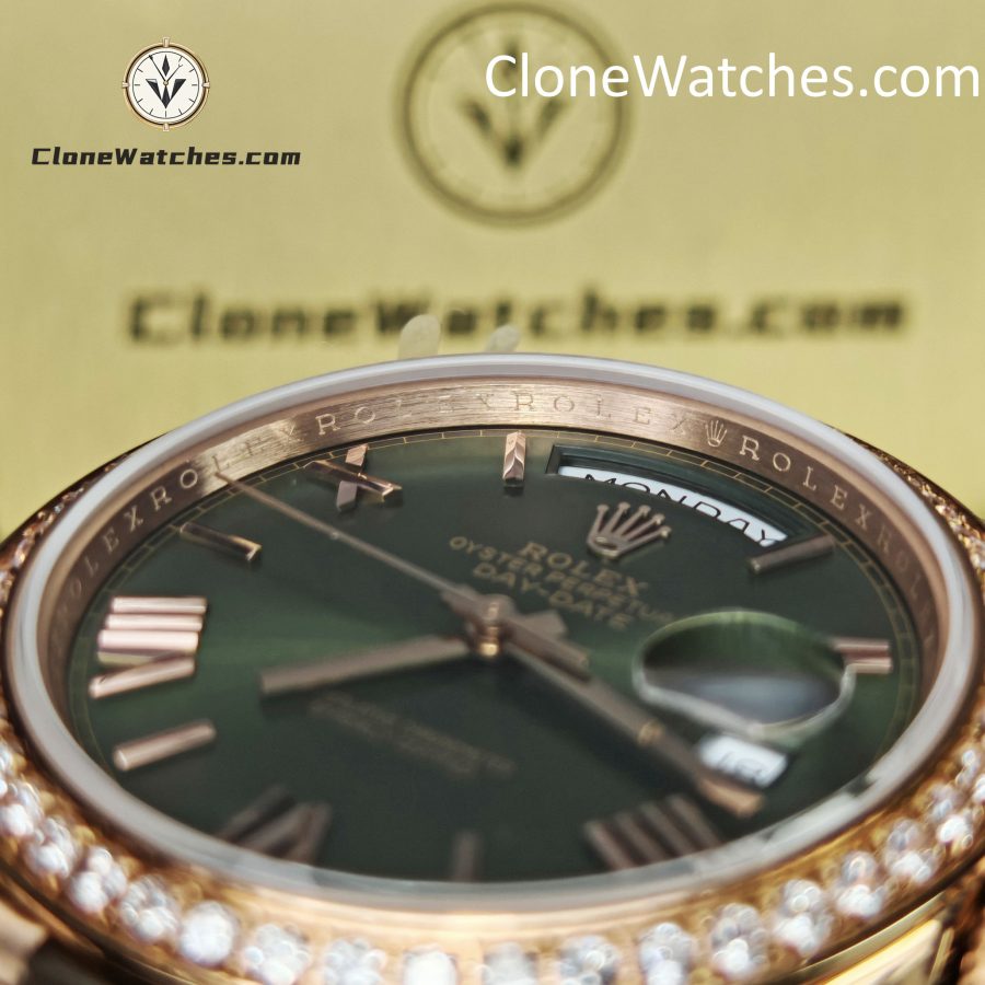 Rolex Super Clone Watches 1:1 Day Date Rose Gold Green Roman Dial 40mm m228345rbr-0011 3255 Movement - Image 13