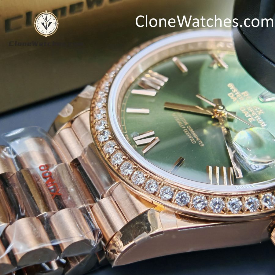 Rolex Super Clone Watches 1:1 Day Date Rose Gold Green Roman Dial 40mm m228345rbr-0011 3255 Movement - Image 14