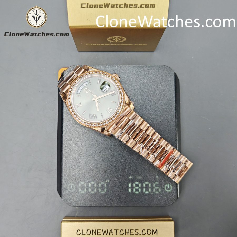 Rolex Super Clone Watches 1:1 Day Date Rose Gold Green Roman Dial 40mm m228345rbr-0011 3255 Movement - Image 16