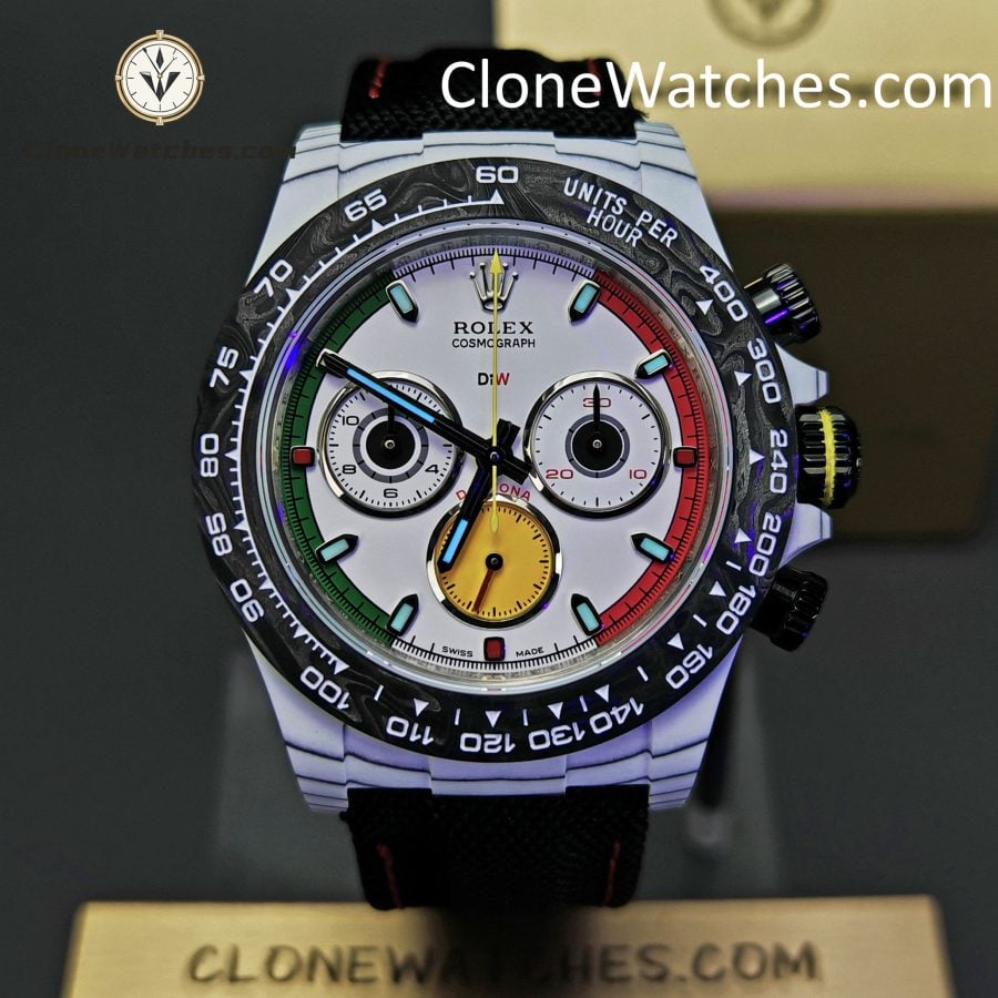 Modified Super Clone Watches 1:1 DiW Rolex Daytona CarboQuartz 4130 Movement Black Strap - Image 2