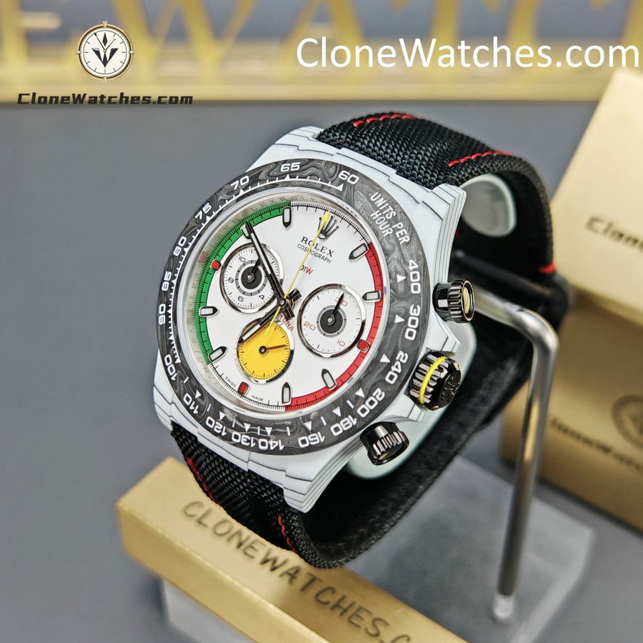 Modified Super Clone Watches 1:1 DiW Rolex Daytona CarboQuartz 4130 Movement Black Strap - Image 3
