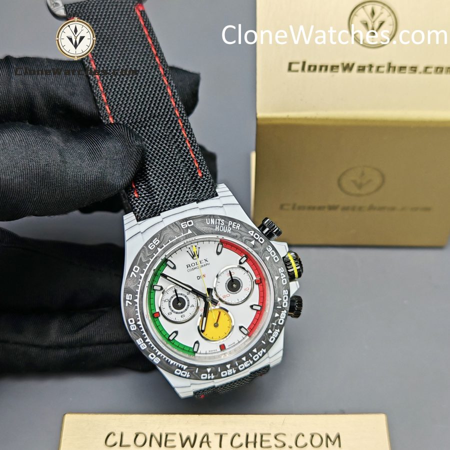 Modified Super Clone Watches 1:1 DiW Rolex Daytona CarboQuartz 4130 Movement Black Strap - Image 5
