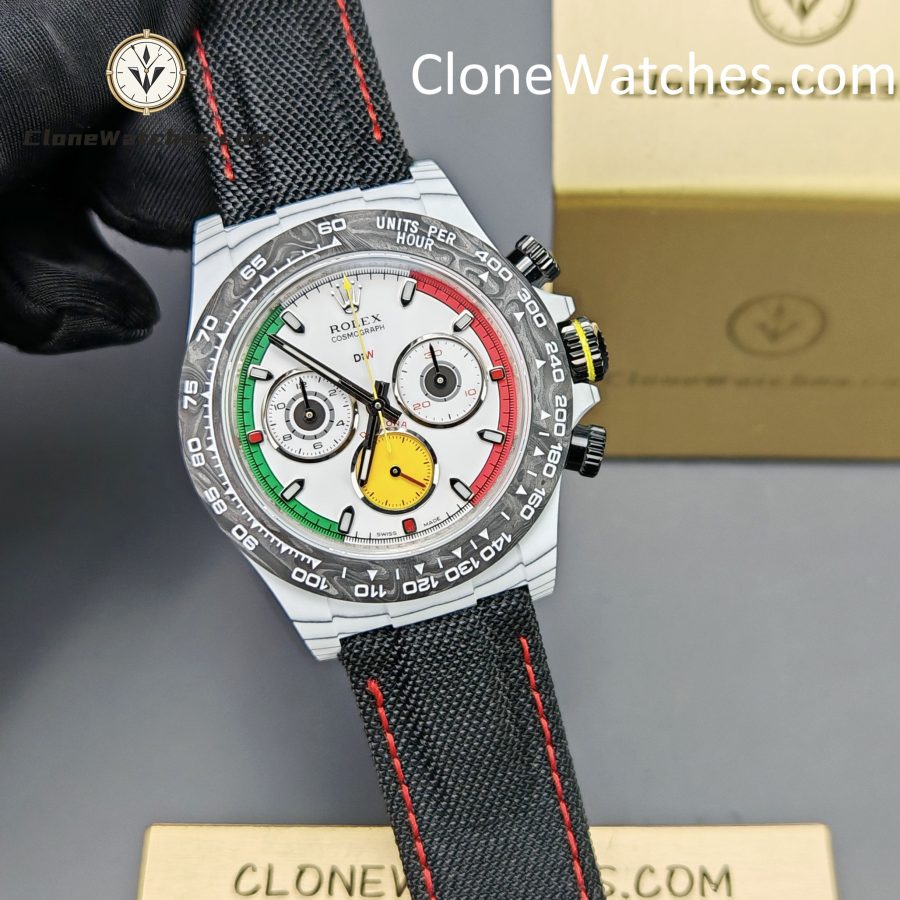 Modified Super Clone Watches 1:1 DiW Rolex Daytona CarboQuartz 4130 Movement Black Strap - Image 4