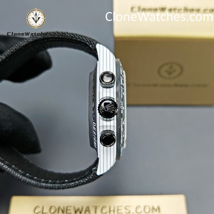 Modified Super Clone Watches 1:1 DiW Rolex Daytona CarboQuartz 4130 Movement Black Strap - Image 8
