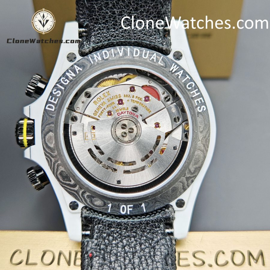 Modified Super Clone Watches 1:1 DiW Rolex Daytona CarboQuartz 4130 Movement Black Strap - Image 10