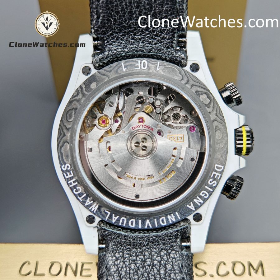 Modified Super Clone Watches 1:1 DiW Rolex Daytona CarboQuartz 4130 Movement Black Strap - Image 11