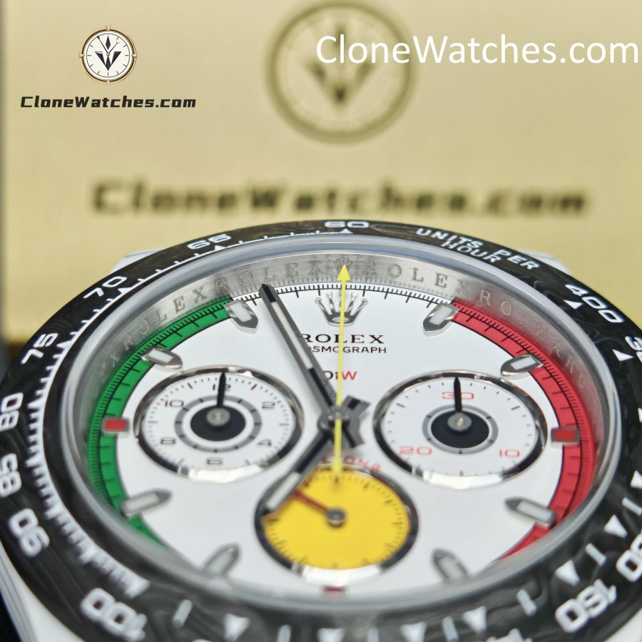 Modified Super Clone Watches 1:1 DiW Rolex Daytona CarboQuartz 4130 Movement Black Strap - Image 6