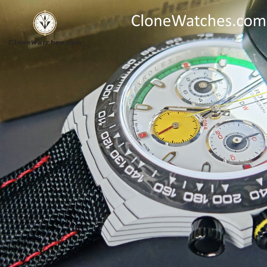 Modified Super Clone Watches 1:1 DiW Rolex Daytona CarboQuartz 4130 Movement Black Strap - Image 7