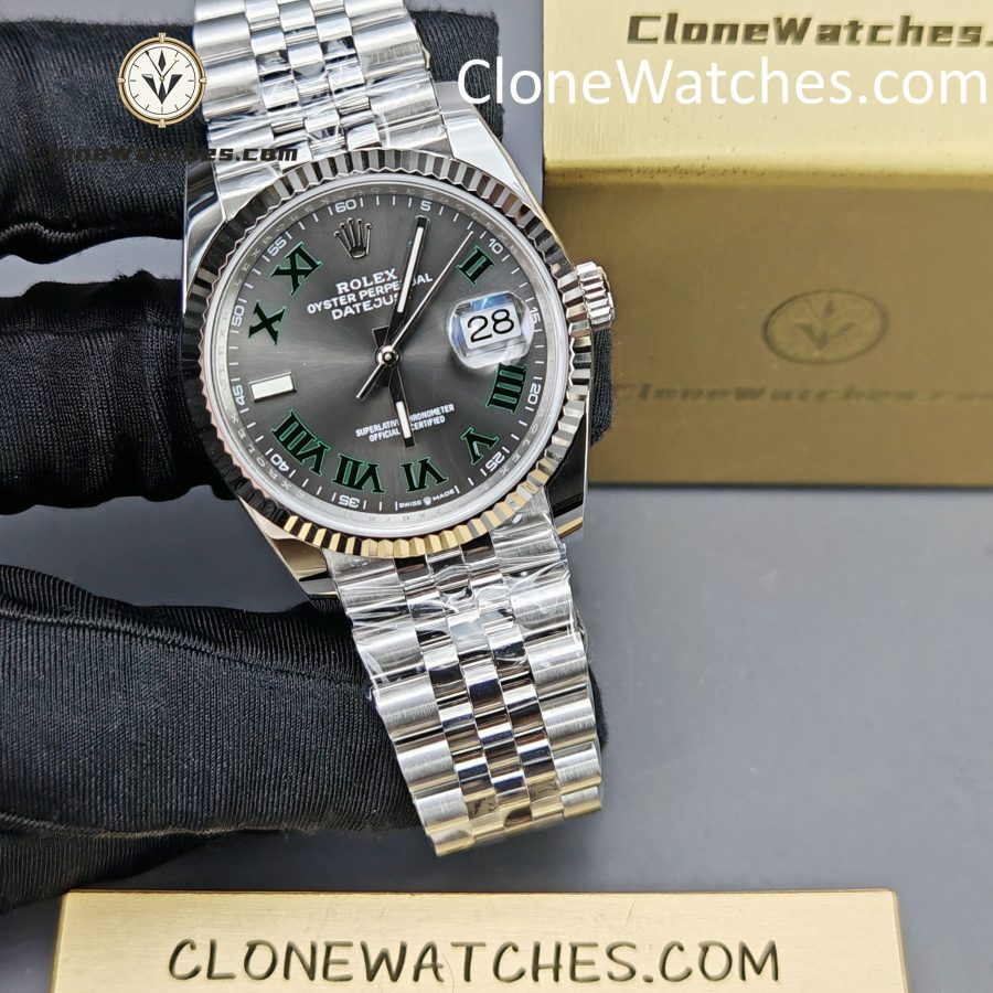Rolex Super Clone Watches 1:1 DateJust Grey Roman Dial Jubilee 36MM m126234-0045 3235 Movement - Image 5