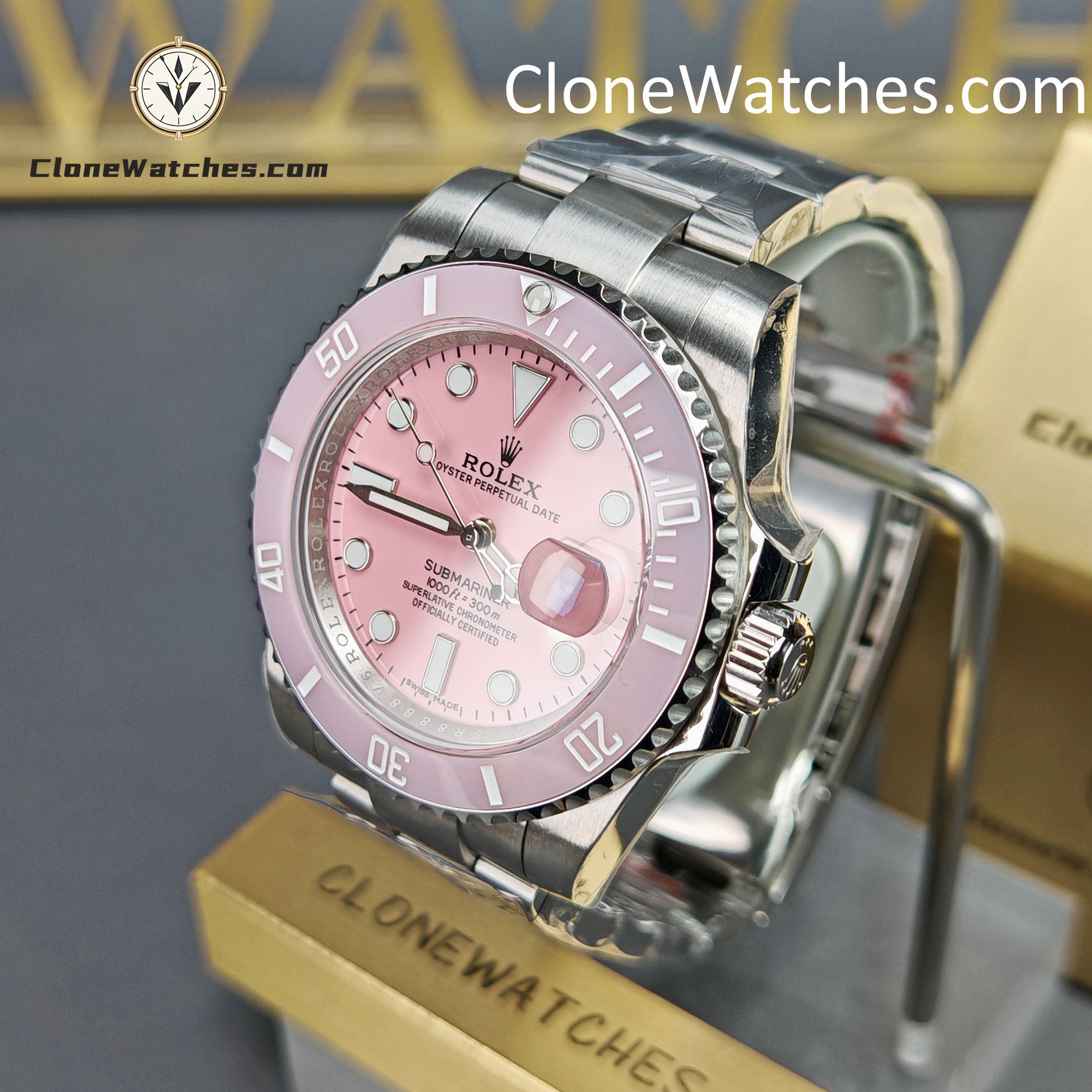 Modified Super Clone Watches 1:1 DiW Rolex Submariner Pink Dial 3235 Movement - Image 3